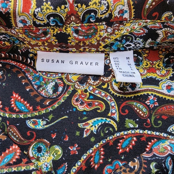 Susan Graver Blouse Top Womens Medium Large Boxy Oversized Festival Boho Retro - Picture 12 of 13